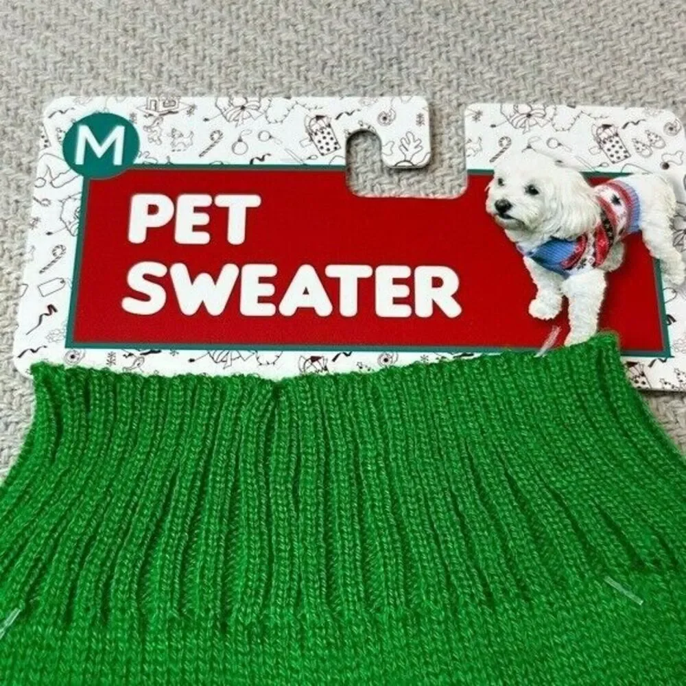 Falalala Lots of Dogs Pet Christmas Holiday Sweater NWT Size Medium Green Puppy